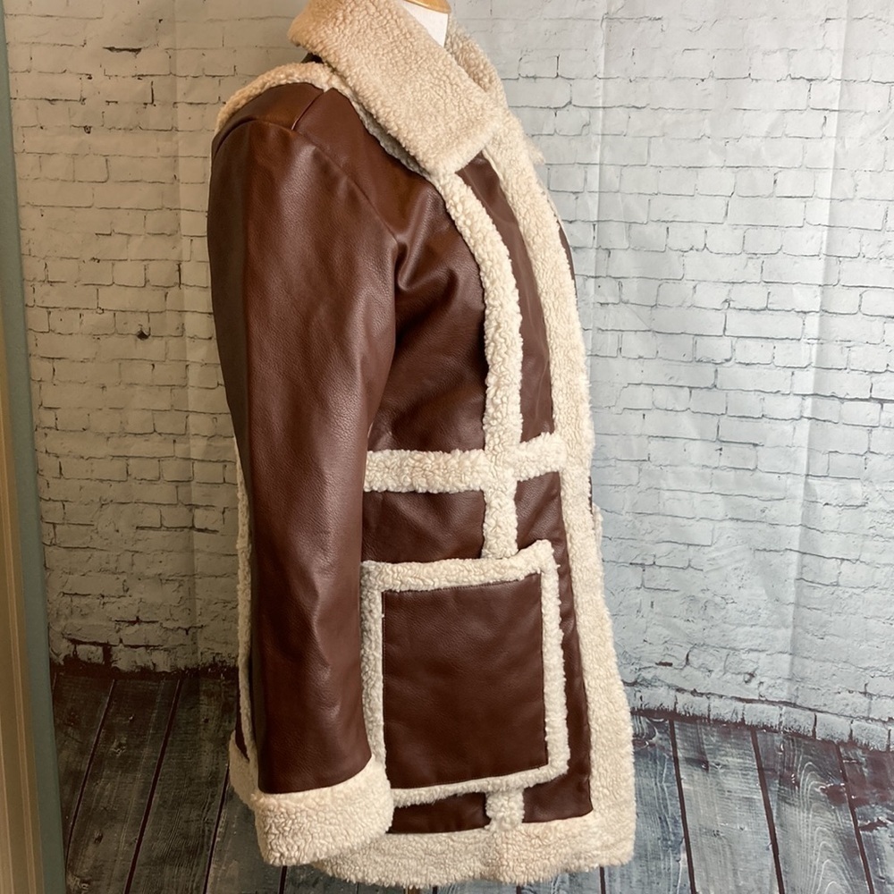 Levi's NWT Vegan Leather Sherpa Spill Out Coat SZ S Boho 70’s Retro Penny Lane - Picture 12 of 15
